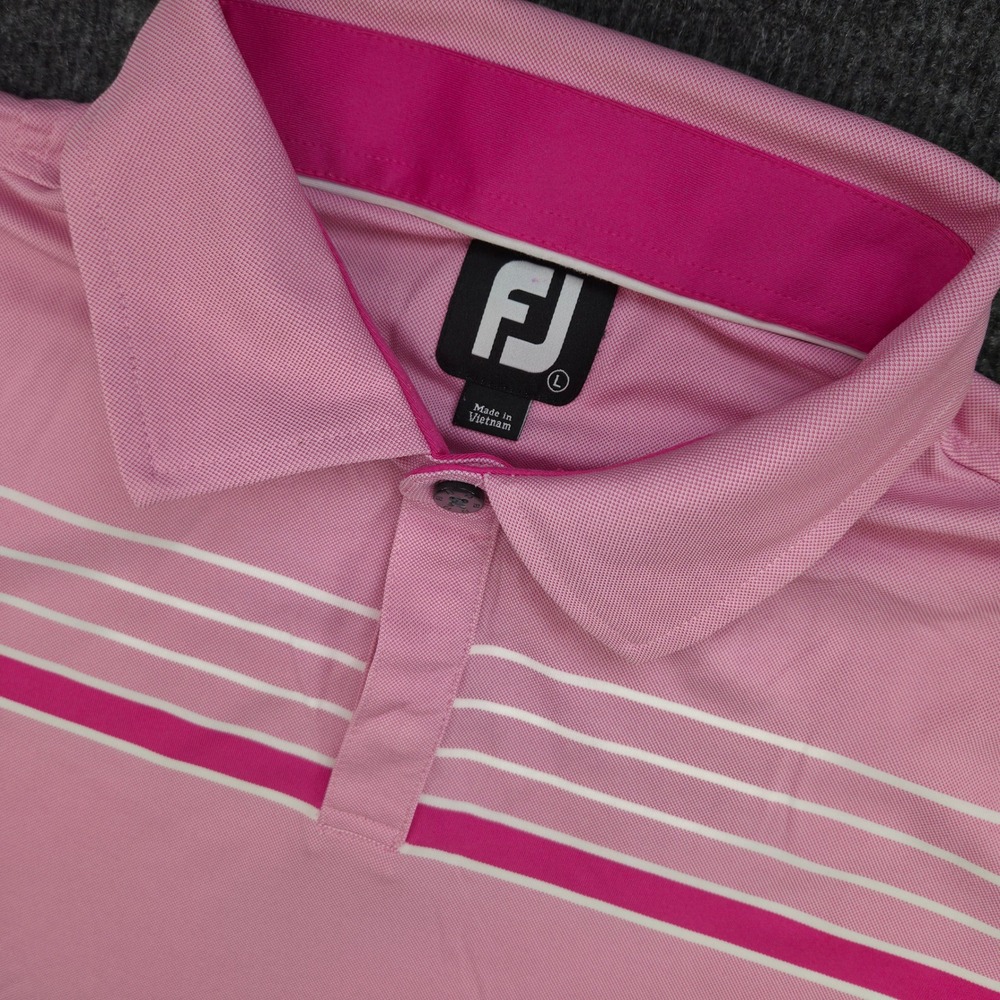 FootJoy Mens L Pink Polyester Polo Shirt Regular Fit Striped Golf Performance